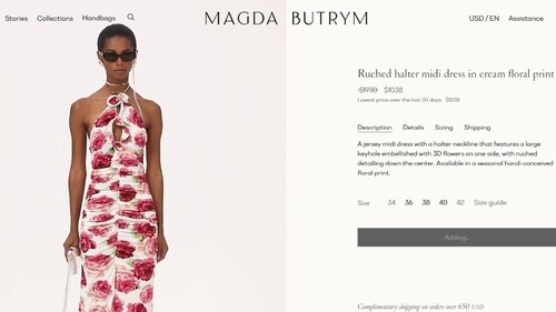 The price of the floral dress Janhvi Kapoor wore for the photoshoot. (magdabutrym.com) The price of the floral dress Janhvi Kapoor wore for the photoshoot. (magdabutrym.com)