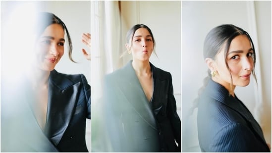 Alia's blazer features wide notch-lapel collars, full-length sleeves with folded cuffs, a double-breasted silhouette, padded shoulders, front button closures, and a tailored fitting. She wore it with matching pants featuring a high-rise waist and a fit and flared design.&nbsp;(Instagram)