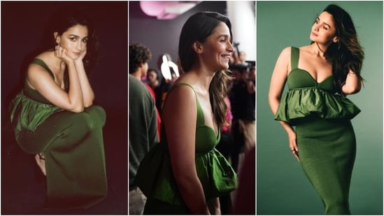 Alia styled the ensemble with high heels and rings. Lastly, she chose feathered brows, shimmering eye shadow, blushed cheekbones, mauve lip shade, mascara on the lashes, beaming highlighter, and light contouring for the glam picks.&nbsp;(Instagram)