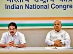Congress general secretary KC Venugopal and party president Mallikarjun Kharge chair a meeting in New Delhi on Saturday. (ANI) Congress general secretary KC Venugopal and party president Mallikarjun Kharge chair a meeting in New Delhi on Saturday. (ANI)