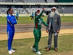 Indian captain Harmanpreet Kaur and Bangladeshi captain Nigar Sultana at the toss before the start of the T20 cricket match