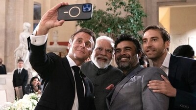R Madhavan seen taking picture with President Macron and PM Modi (Twitter)