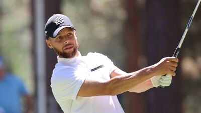 STATELINE, NEVADA - JULY 14: Stephen Curry of the NBA Golden State Warriors hits the tee on the 7th hole on Day One of the 2023 American Century Championship at Edgewood Tahoe Golf Course on July 14, 2023 in Stateline, Nevada. Isaiah Vazquez/Getty Images/AFP (Photo by Isaiah Vazquez / GETTY IMAGES NORTH AMERICA / Getty Images via AFP) (Getty Images via AFP) STATELINE, NEVADA - JULY 14: Stephen Curry of the NBA Golden State Warriors hits the tee on the 7th hole on Day One of the 2023 American Century Championship at Edgewood Tahoe Golf Course on July 14, 2023 in Stateline, Nevada. Isaiah Vazquez/Getty Images/AFP (Photo by Isaiah Vazquez / GETTY IMAGES NORTH AMERICA / Getty Images via AFP) (Getty Images via AFP)