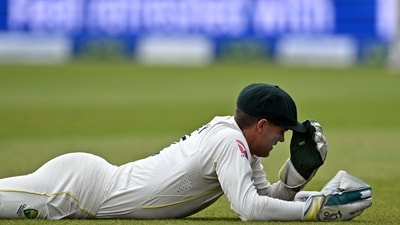Australia's wicket keeper Alex Carey reacts after failing to take a catch (AFP) Australia's wicket keeper Alex Carey reacts after failing to take a catch (AFP)