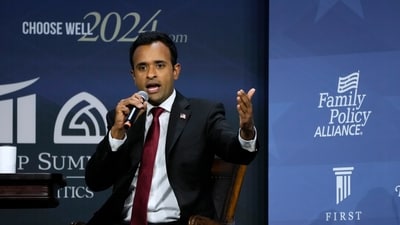 Republican presidential candidate businessman Vivek Ramaswamy speaks during the Family Leadership Summit. (AP) Republican presidential candidate businessman Vivek Ramaswamy speaks during the Family Leadership Summit. (AP)