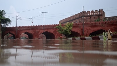 The road near Delhi's Red Fort went under water on Friday as Yamuna flood water entered the city.