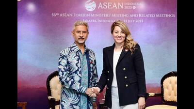 Jakarta: External Affairs Minister S. Jaishankar with Minister of Foreign Affairs of Canada Melanie Joly during a meeting on the sidelines of ASEAN events, in Jakarta, Indonesia, Friday, July 14, 2023. (PTI)