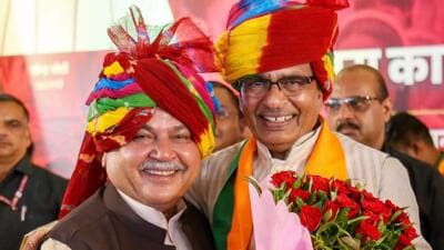 Madhya Pradesh chief minister Shivraj Singh Chouhan with Union Minister Narendra Singh Tomar at an event in June (PTI File)
