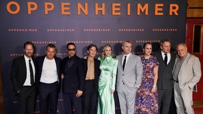 Matt Damon, Robert Downey Jr, Cillian Murphy, Emily Blunt, along with Christopher Nolan and others at Oppenheimer premiere in Paris. (AFP)