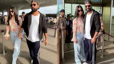 Katrina Kaif and Vicky Kaushal at the Mumbai airport. Katrina Kaif and Vicky Kaushal at the Mumbai airport.