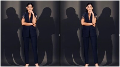 Styled by fashion stylist house Who Wore what When, Kubbra wore her tresses open in wavy curls with a sleeked look and secured with hairpins behind her ears. (Instagram/@kubbrasait) Styled by fashion stylist house Who Wore what When, Kubbra wore her tresses open in wavy curls with a sleeked look and secured with hairpins behind her ears. (Instagram/@kubbrasait)