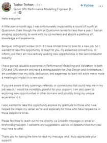 Tushar Trehon's LinkedIn post. Tushar Trehon's LinkedIn post.