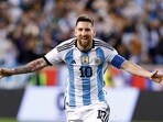 Argentina's Lionel Messi celebrates his goal during the international friendly football match between Argentina and Jamaica 