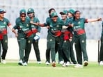 Bangladesh women's cricket team celebrate after defeating India Bangladesh women's cricket team celebrate after defeating India