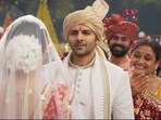 Kiara Advani, Kartik Aaryan and Supriya Pathak in a still from Satyaprem Ki Katha. Kiara Advani, Kartik Aaryan and Supriya Pathak in a still from Satyaprem Ki Katha.