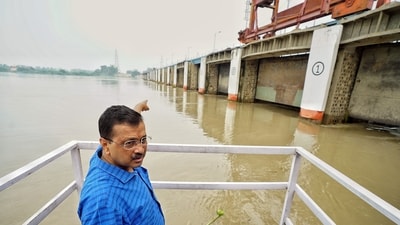 Delhi Chief Minister Arvind Kejriwal during an inspection of the Wazirabad Water Treatment Plant (WTP), in New Delhi on Saturday. (ANI Photo)