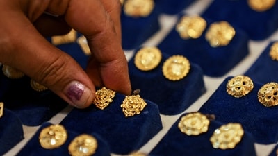 The cost of 22 carat gold stood at  ₹55,500 for 10 grams in Chennai, (REUTERS)