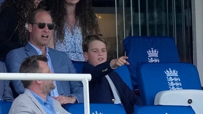 Britain's Prince George, right, reacts as he watches the play with his father Prince William . (AP) Britain's Prince George, right, reacts as he watches the play with his father Prince William . (AP)