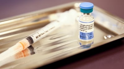 London Measles Outbreak: A vial of the measles, mumps, and rubella (MMR) vaccine is pictured. (Reuters)