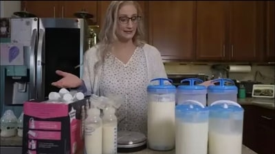 Elisabeth then showcases bottles filled with breast milk, adding that her body starts producing milk every few minutes. Elisabeth then showcases bottles filled with breast milk, adding that her body starts producing milk every few minutes.