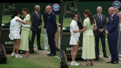 Kate Middleton comforting Ons Jabeur after she lost the Wimbledon final. (Twitter/@Wimbledon) Kate Middleton comforting Ons Jabeur after she lost the Wimbledon final. (Twitter/@Wimbledon)