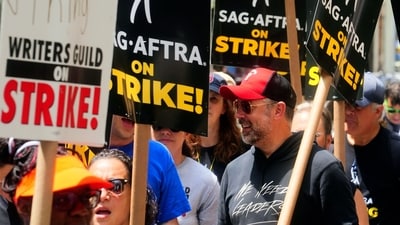 Ted Lasso star Jason Sudeikis joins the strike. This is Hollywood's biggest labor fight in six decades, and the first dual strike since 1960, reigniting the fervor against the Alliance of Motion Picture and Television Producers just as a historic heat wave hits Southern California. 