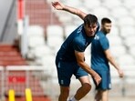 England's James Anderson during practice
