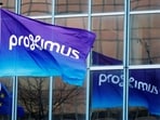 A flag with the logo of Proximus is seen at the headquarters of the Belgian telecoms operator in Brussels,
