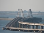 A view shows the Crimean bridge connecting the Russian mainland with the peninsula across the Kerch Strait, Crimea.