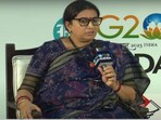 Union minister Smriti Irani speaking on G-20 agenda.