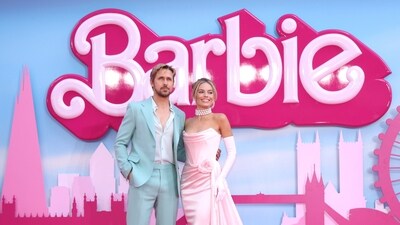 Ryan Gosling and Margot Robbie pose for photographers at the premiere of their film Barbie on July 12, 2023, in London. (AP) Ryan Gosling and Margot Robbie pose for photographers at the premiere of their film Barbie on July 12, 2023, in London. (AP)