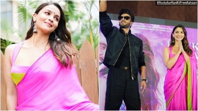 Alia Bhatt with Ranveer Singh promotes Rocky Aur Rani Kii Prem Kahaani in Vadodara. (Instagram) Alia Bhatt with Ranveer Singh promotes Rocky Aur Rani Kii Prem Kahaani in Vadodara. (Instagram)