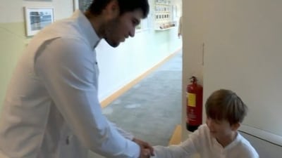 Novak Djokovic's son Stefan congratulates Carlos Alcaraz after Wimbledon 2023 final Novak Djokovic's son Stefan congratulates Carlos Alcaraz after Wimbledon 2023 final