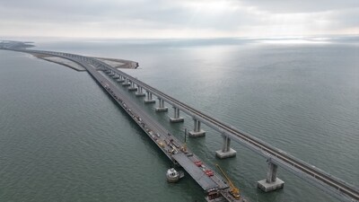 The Russian-built Crimean bridge linking mainland Russia and Moscow-annexed Crimea was personally inaugurated by Russian President Vladimir Putin five years ago on May 15, 2018. (AFP/File) The Russian-built Crimean bridge linking mainland Russia and Moscow-annexed Crimea was personally inaugurated by Russian President Vladimir Putin five years ago on May 15, 2018. (AFP/File)