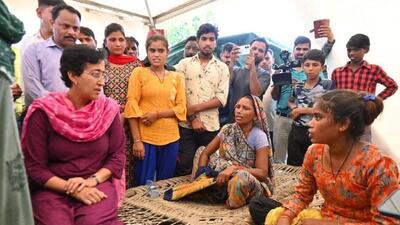 Minister Atishi at a flood relief camp. (HT PHOTO) Minister Atishi at a flood relief camp. (HT PHOTO)