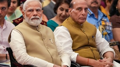 Prime Minister Narendra Modi with Defence Minister Rajnath Singh in New Delhi, Tuesday, (PTI) Prime Minister Narendra Modi with Defence Minister Rajnath Singh in New Delhi, Tuesday, (PTI)