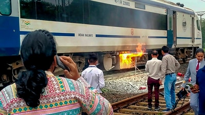 The batteries were removed and the fire was extinguished, he said. Later, the railway staff conducted repairs and the train resumed its onward journey at around 10.15 am, officials said. (PTI) The batteries were removed and the fire was extinguished, he said. Later, the railway staff conducted repairs and the train resumed its onward journey at around 10.15 am, officials said. (PTI)