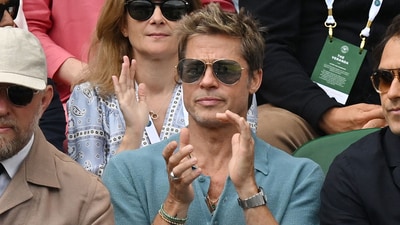 US actor Brad Pitt was among the hottest of them all as he watched the Wimbledon men's singles final that had Spain's Carlos Alcaraz emerge as the winner. He looked dashing in a blue T-shirt paired with a matching jacket. (AFP) US actor Brad Pitt was among the hottest of them all as he watched the Wimbledon men's singles final that had Spain's Carlos Alcaraz emerge as the winner. He looked dashing in a blue T-shirt paired with a matching jacket. (AFP)
