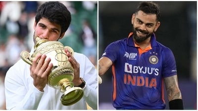 Wimbledon 2023 winner Carlos Alcaraz and talismanic cricketer Virat Kohli Wimbledon 2023 winner Carlos Alcaraz and talismanic cricketer Virat Kohli