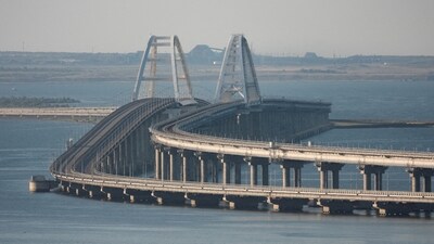 A view shows the Crimean bridge connecting the Russian mainland with the peninsula across the Kerch Strait, Crimea. (REUTERS)