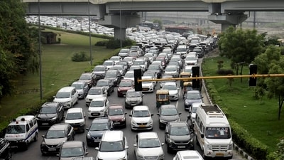 Traffic moves at slow pace at the Nizamuddin Bridge, in New Delhi, Friday, July 14, 2023. (PTI) Traffic moves at slow pace at the Nizamuddin Bridge, in New Delhi, Friday, July 14, 2023. (PTI)