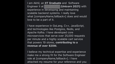A screengrab of the cover letter created by an IIT graduate. (Twitter/@4eo) A screengrab of the cover letter created by an IIT graduate. (Twitter/@4eo)