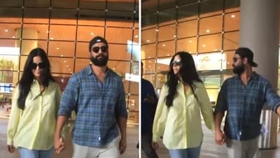 Katrina Kaif and Vicky Kaushal were spotted at Mumbai airport. Katrina Kaif and Vicky Kaushal were spotted at Mumbai airport.