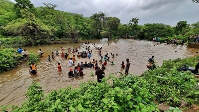 The boy had come to visit the waterfall along with his friend, but went missing while taking bath as the water level surged.