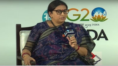 Union minister Smriti Irani speaking on G-20 agenda.