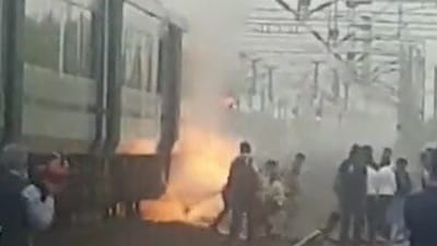 A fire broke out in a coach of Vande Bharat Express train going from Bhopal to Delhi's Hazrat Nizamuddin Terminal A fire broke out in a coach of Vande Bharat Express train going from Bhopal to Delhi's Hazrat Nizamuddin Terminal