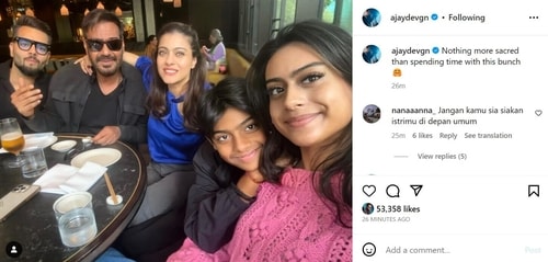 Ajay Devgn shared a new picture of his family on Instagram. Ajay Devgn shared a new picture of his family on Instagram.