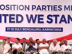 Congress president Mallikarjun Kharge addressing a joint press briefing after the meeting. Congress president Mallikarjun Kharge addressing a joint press briefing after the meeting.