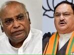 Congress president Mallikarjun Kharge and BJP president JP Nadda. Congress president Mallikarjun Kharge and BJP president JP Nadda.