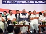 Congress President Mallikarjun Kharge, party leader Rahul Gandhi, West Bengal CM Mamata Banerjee, NCP chief Sharad Pawar and CPI(M) leader Sitaram Yechury during addressing the media after the Opposition parties meet, in Bengaluru on Tuesday. Congress President Mallikarjun Kharge, party leader Rahul Gandhi, West Bengal CM Mamata Banerjee, NCP chief Sharad Pawar and CPI(M) leader Sitaram Yechury during addressing the media after the Opposition parties meet, in Bengaluru on Tuesday.